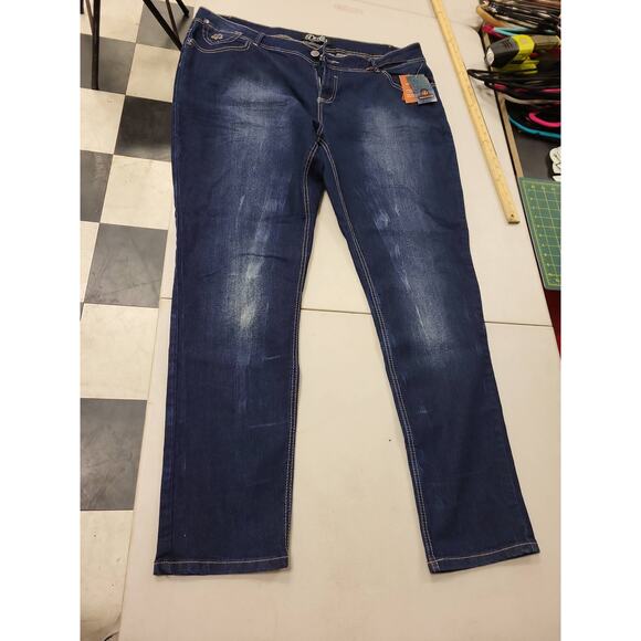 Dereon Jeans Womens Plus Size 24W Slim Skinny Stretch Denim Dark Wash Blue Logo - Picture 1 of 13